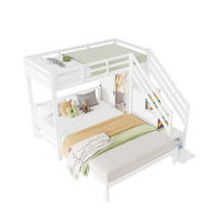 ETAGENBETT 90/200 cm mit Kleiderschrank, Aufbewahrungstreppe und Lattenrost aus Massivholz und MDF, Weiß - Weiß, Holz (90/200cm) - Redom
