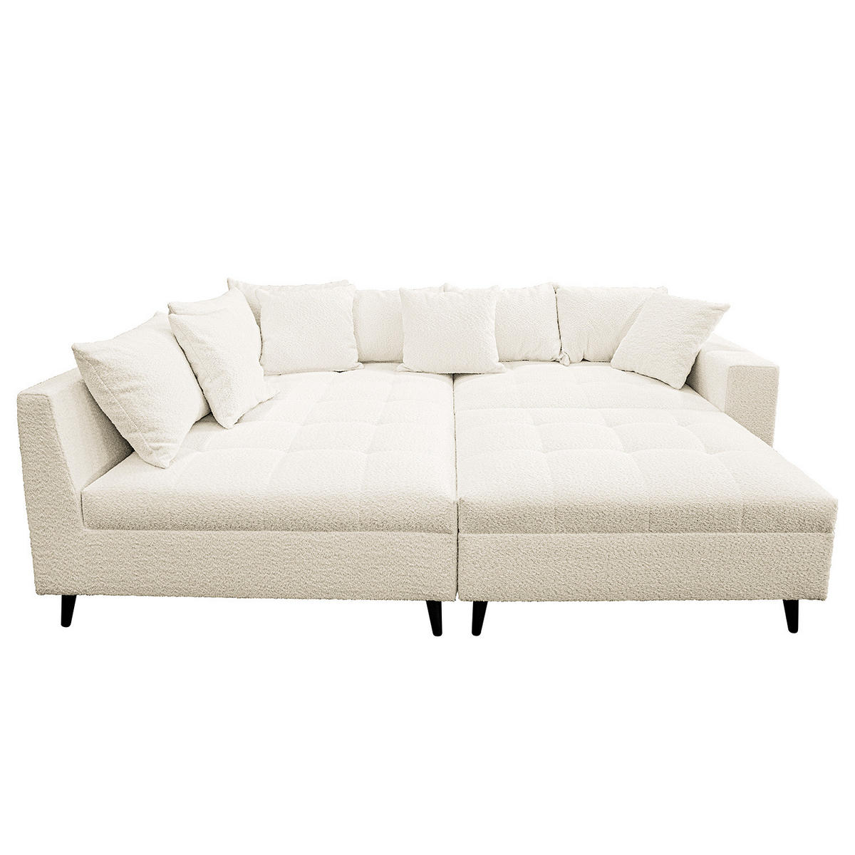 ECKSOFA mit Ottomane und Hocker - Schwarz/Weiß, Birkenholz/Textil (247/174cm) - home24