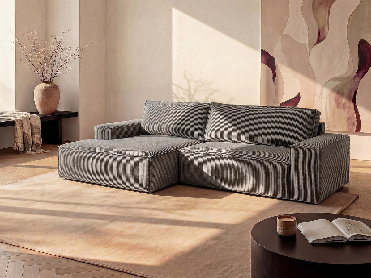 SCHLAFSOFA - 4 Personen-Sitzer - Samt, Stoff - Hellgrau - - Grau, Textil (267/85/167cm) - Vente-Unique