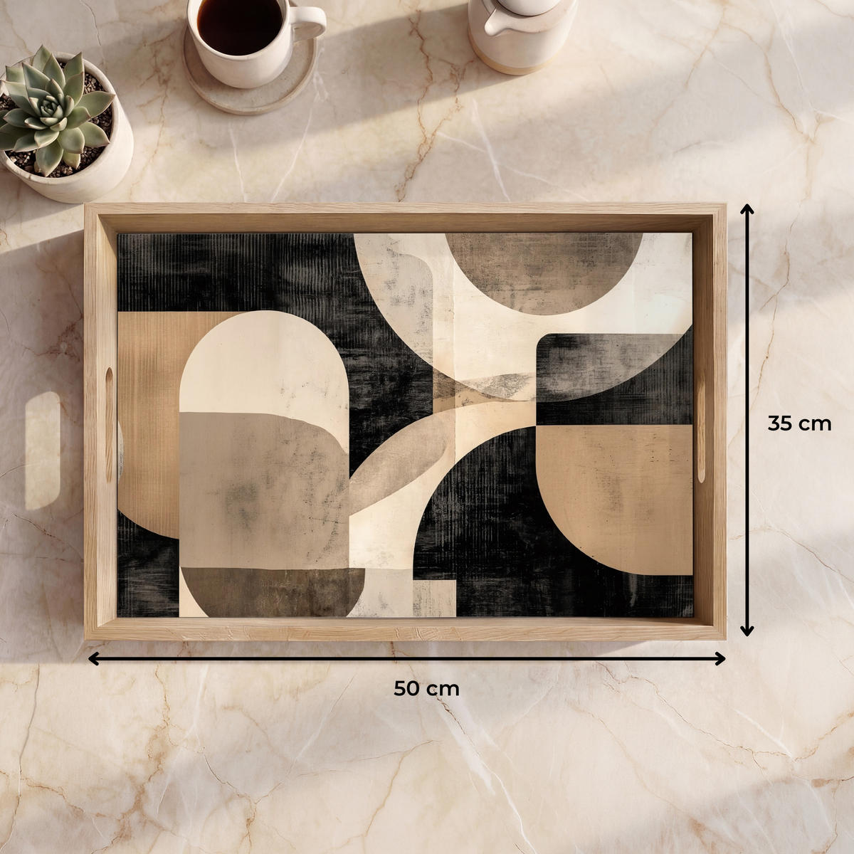 SERVÍROVACÍ PODNOS Abstraktní - Tvary - Moderní - Béžová 50x35 cm - béžová, dřevo (50/5/5cm) - OnlyWow