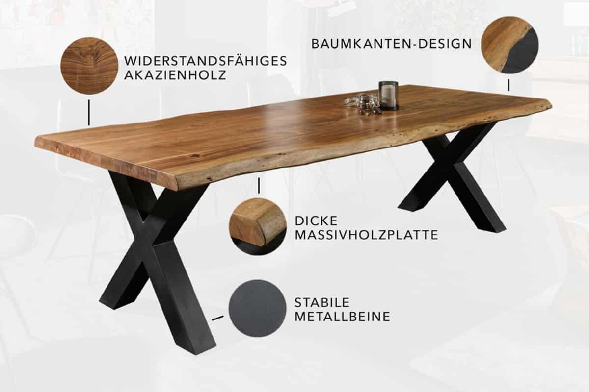 ESSTISCH MAMMUT NATURE Akazie Natur|Anthrazit 200cm - Braun/Grau, Holz/Metall (100/200/77cm) - riess-ambiente