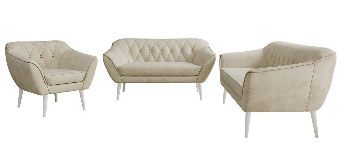SEDACÍ SOUPRAVA 3+2+1 PIRS - Béžová Samet - Bílé nohy - bílá/béžová, kompozitní dřevo/textil (180/75/74cm) - MKS