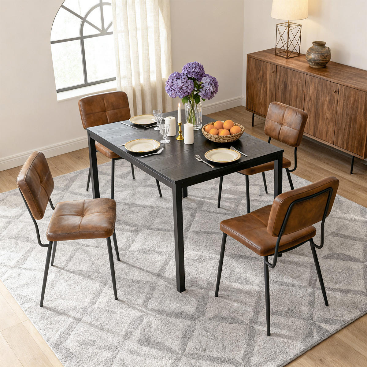 ESSGRUPPE mit 1 Tisch und 4 Stühlen aus Suede in Cognac-Braun - Multicolor, Textil (45/82/43cm) - Meubles Cosy