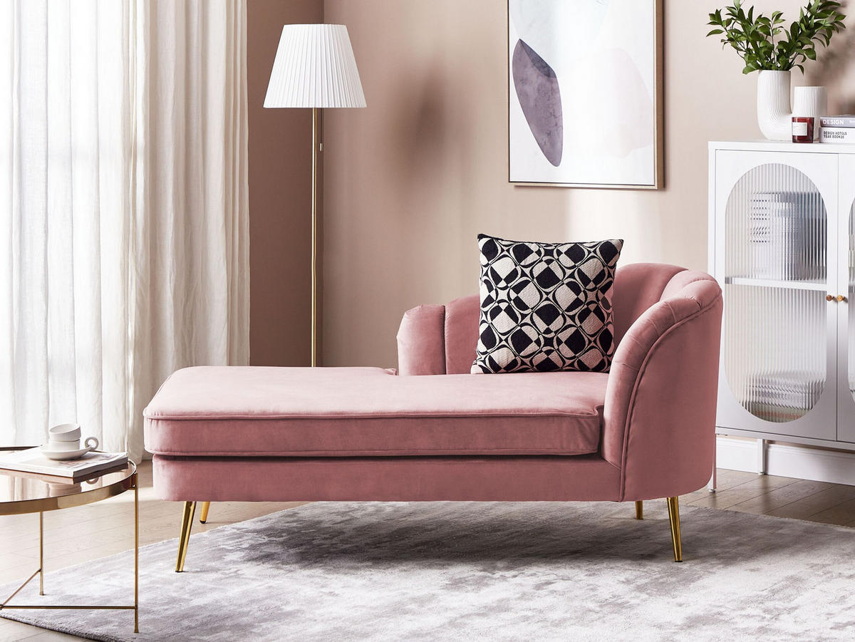 CHAISELONGUE Samtstoff rosa rechtsseitig Allier - Pink/Goldfarben, Textil (150/75/76cm) - Beliani