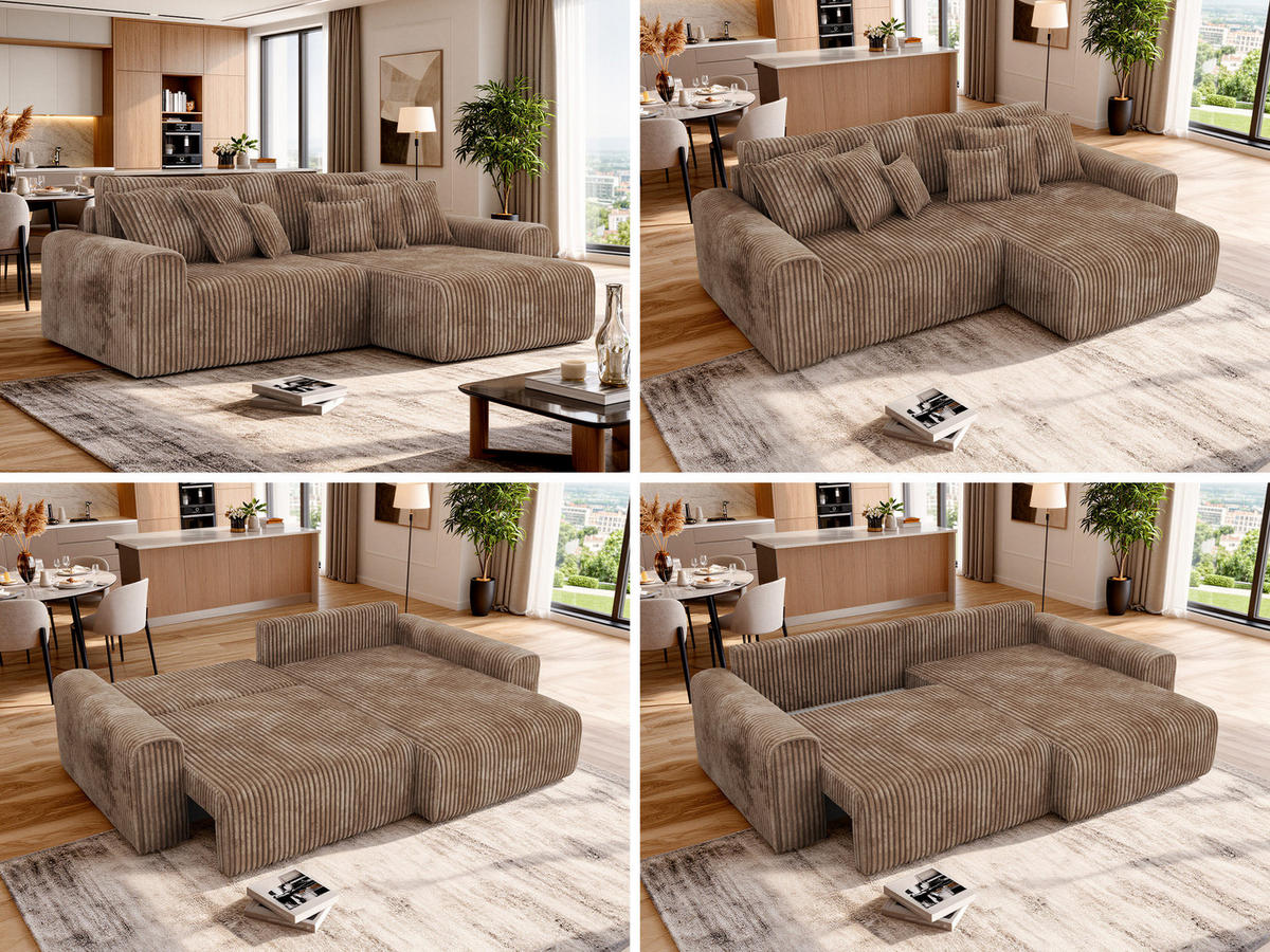 ECKSOFA ELARA L Braun Cord - Schwarz/Braun, Kunststoff/Textil (278/192cm) - MKS