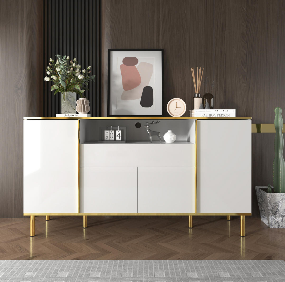 SIDEBOARD 150/40/80 cm weiß aus MDF mit LED-Beleuchtung - Weiß, Holzwerkstoff (150/80/40cm) - OKWISH