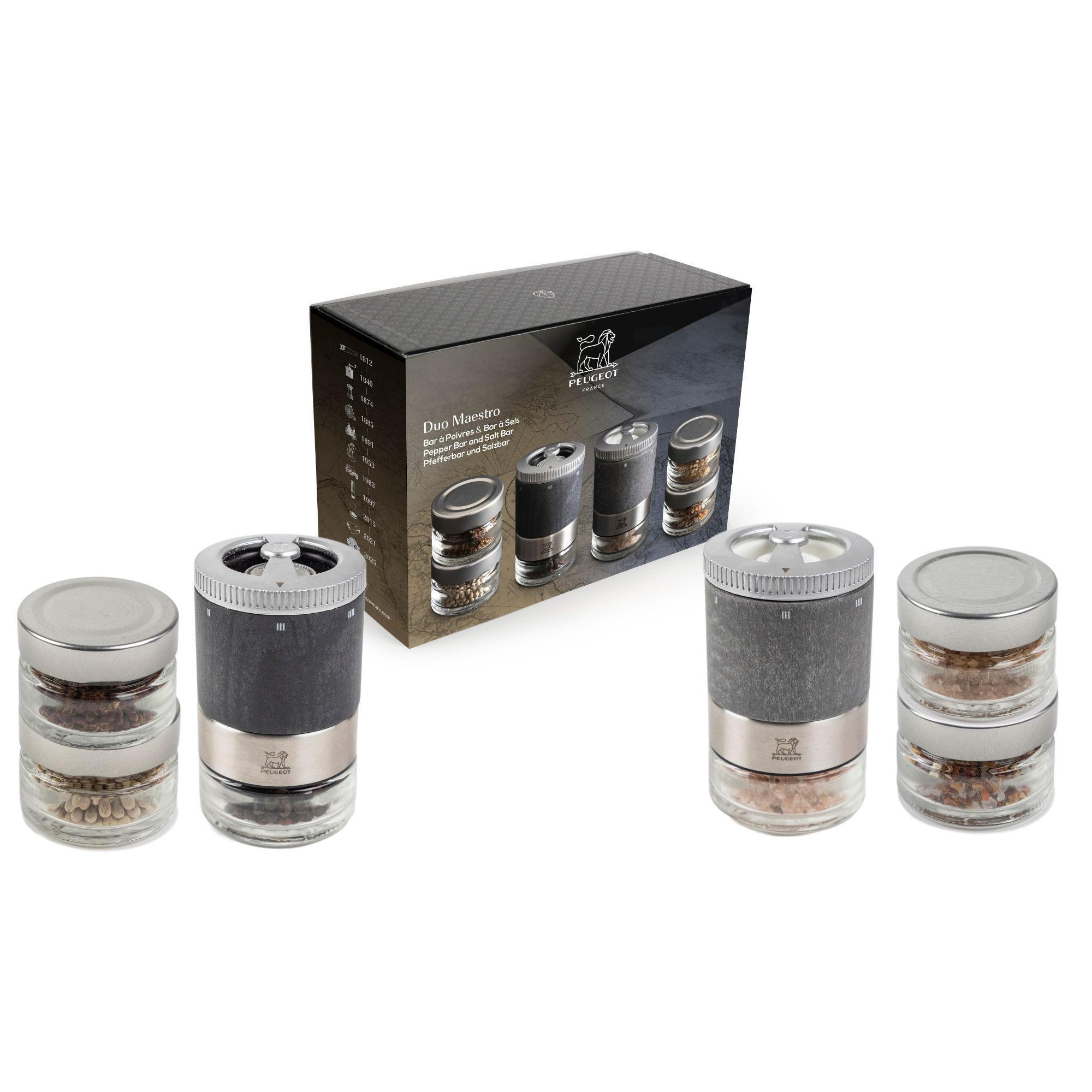 GESCHENKSET Maestro Duo Pfeffer- & Salzmühle Buchenholz Wechselsystem - Grau, Holz (12/11/6cm) - PEUGEOT