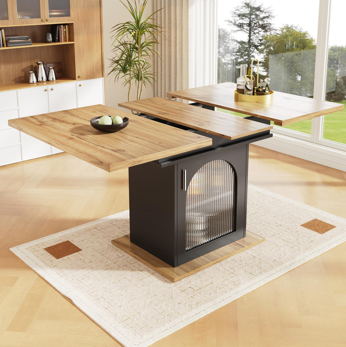 ESSTISCH aus MDF mit Regenbogenglas & Ablage, ausziehbar 110-140/80/76 cm, Schwarz - Schwarz, Holzwerkstoff (140/80/76cm) - Redom