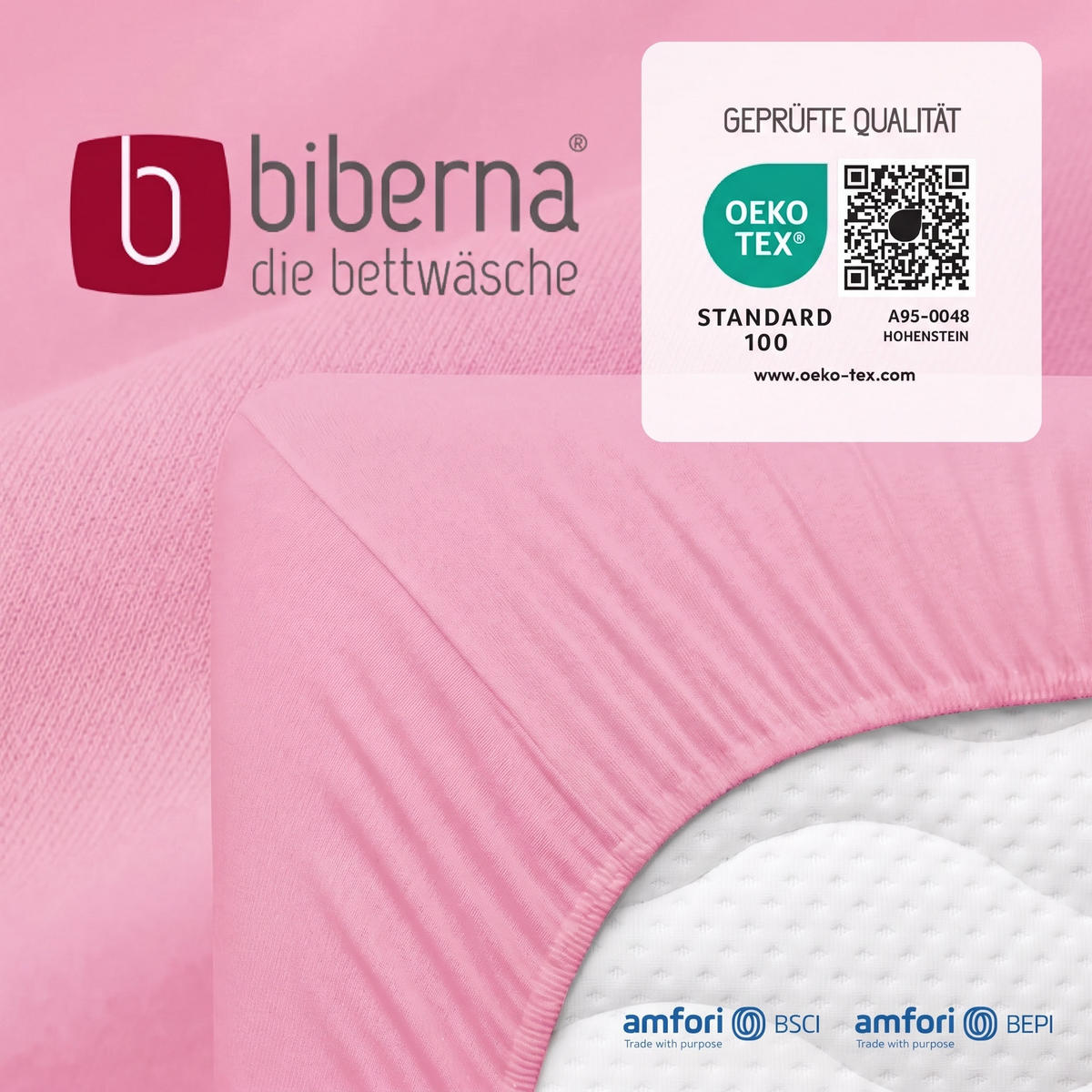 SPANNBETTTUCH Basic Jersey pink, 140x200 cm - 160x200 cm - Pink, Textil (160/200cm) - biberna