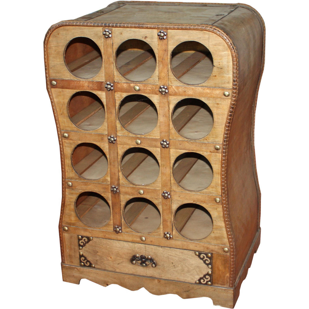 WEINREGAL Gezc Kolonialstil Holz Hellbraun 61x31x41,5cm - Hellbraun, Holz (31/61/41.5cm) - DELUKE
