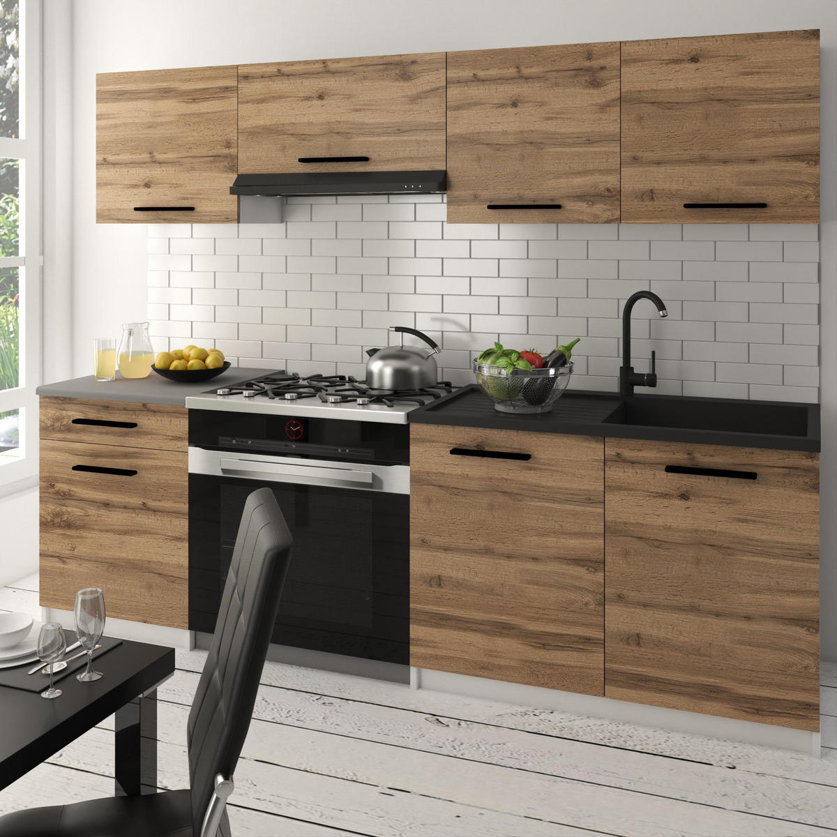 KUCHYNSKÁ linka Italia 1 180 cm, s pracovnou doskou, zlatohnedá - hnedá, drevo (180/143/60cm) - B BELINI GROUP