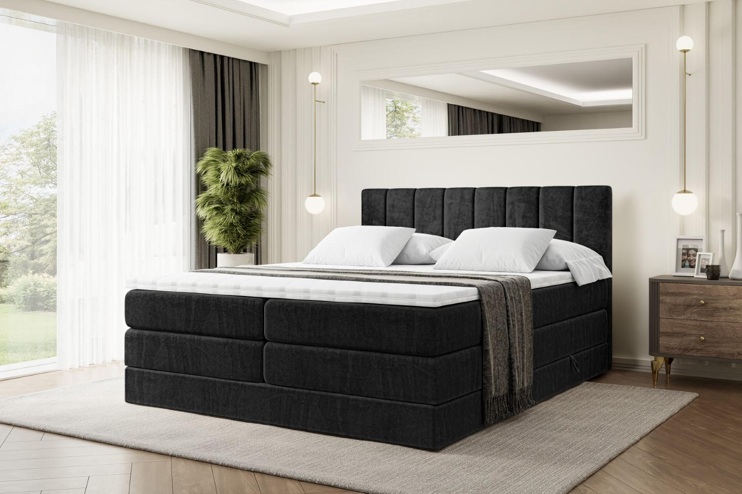 BOXSPRINGBETT OTTA KING - 160x200 - H3/H4 - Schwarz - Schwarz, Holzwerkstoff (160/200cm) - ALTDECOR