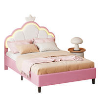 POLSTERBETT 90x200 cm Rosa Weiß Samt LED Krone Verstellbar - Pink, Holz (90/200cm) - SHOPENTRA