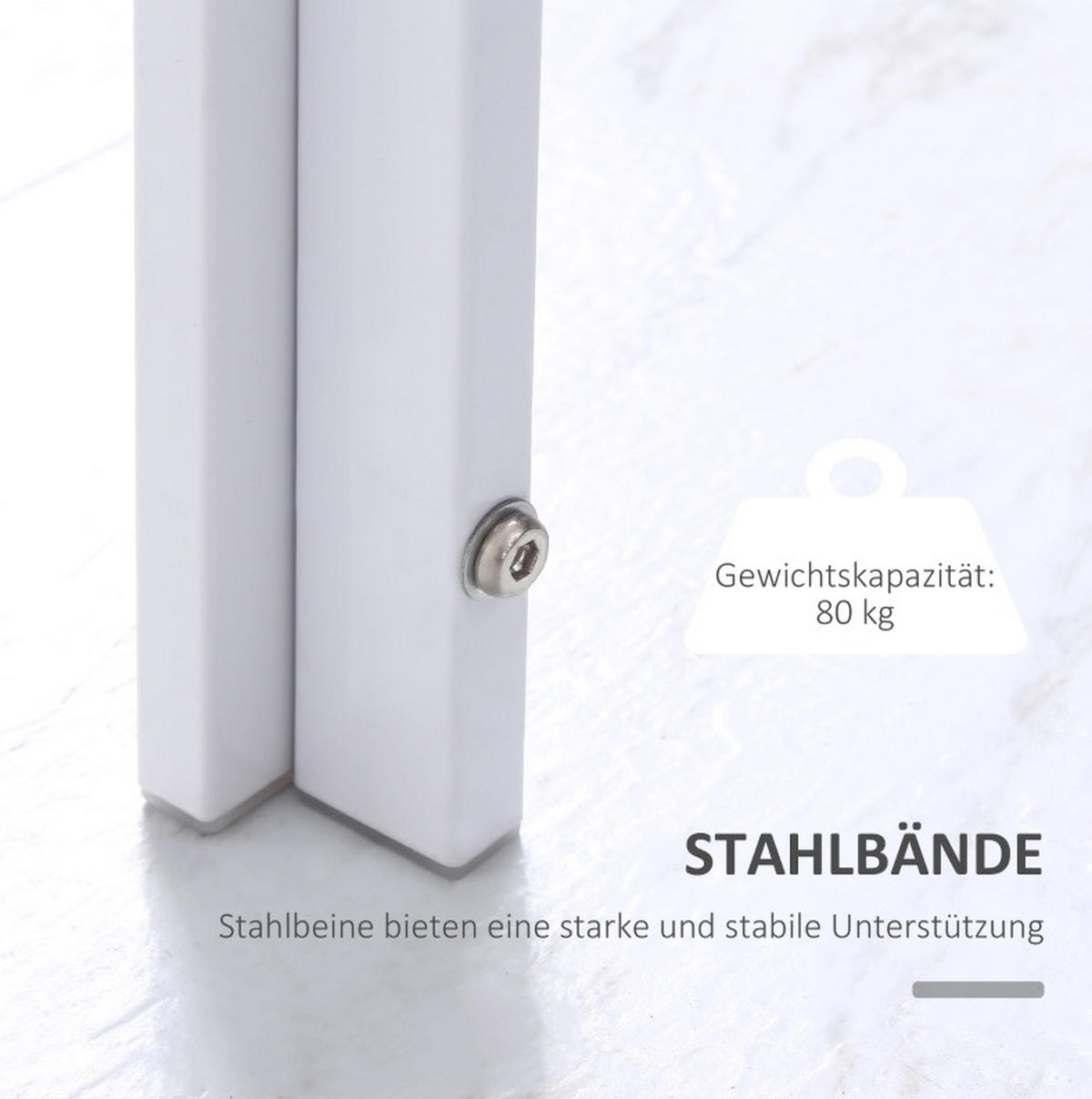 JÍDELNÍ stůl 120/60/75 cm bílý z kovu a tvrzeného skla pro 4 osoby - bílá, kov (120/60/75cm) - OKWISH