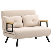 SCHLAFSOFA, Zweisitzer mit Bettfunktion, Schlafcouch mit Samtoptik, Rückenkissen - Beige/Schwarz, Holz/Textil (73/81/102cm) - HOMCOM