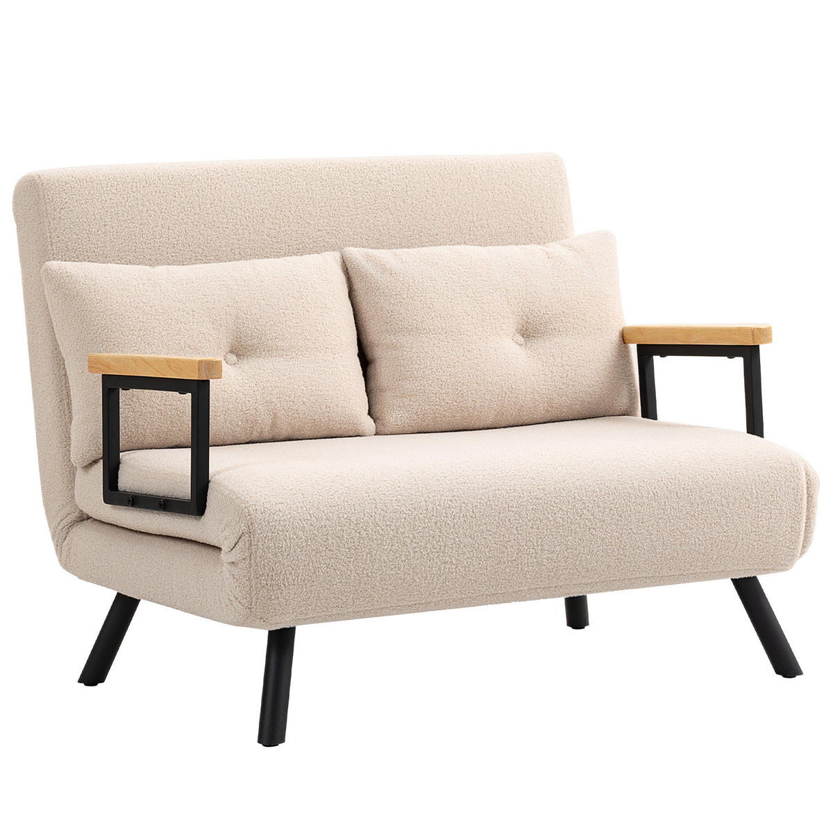 SCHLAFSOFA, Zweisitzer mit Bettfunktion, Schlafcouch mit Samtoptik, Rückenkissen - Beige/Schwarz, Holz/Textil (73/81/102cm) - HOMCOM