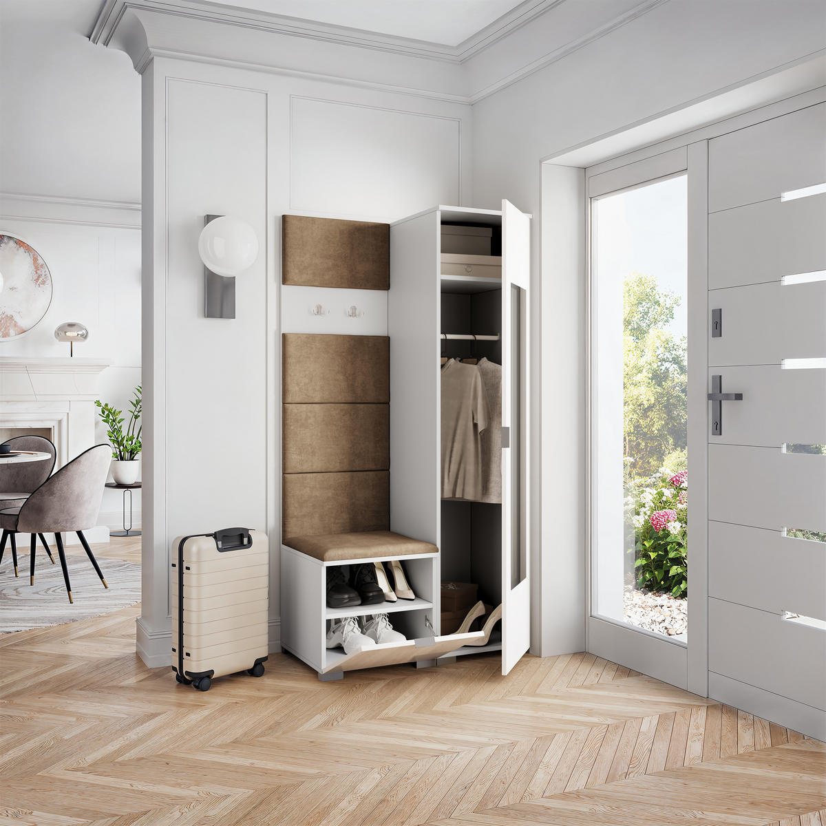 GARDEROBENSCHRANK VIRA 95/181/51 cm Modern Garderobe-Set Weiß - Beige/Weiß, Holzwerkstoff (95/181/51cm) - MASSENO