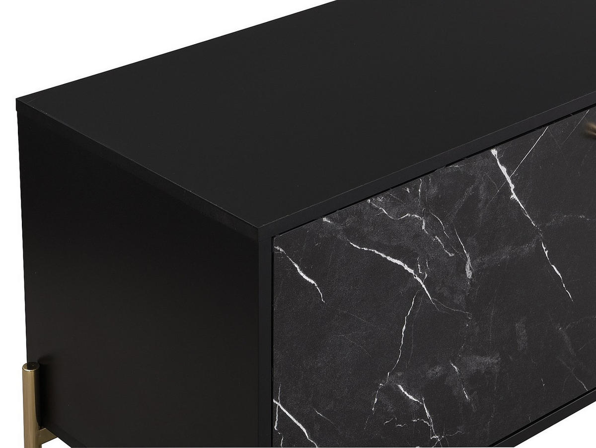 TV-MÖBEL mit 2 Türen & 2 Ablagefächern - MDF & Metall - Marmor-Optik Schwarz & Goldfarben - CIEMILA - Schwarz, Holz (180/55/40cm) - Vente-Unique
