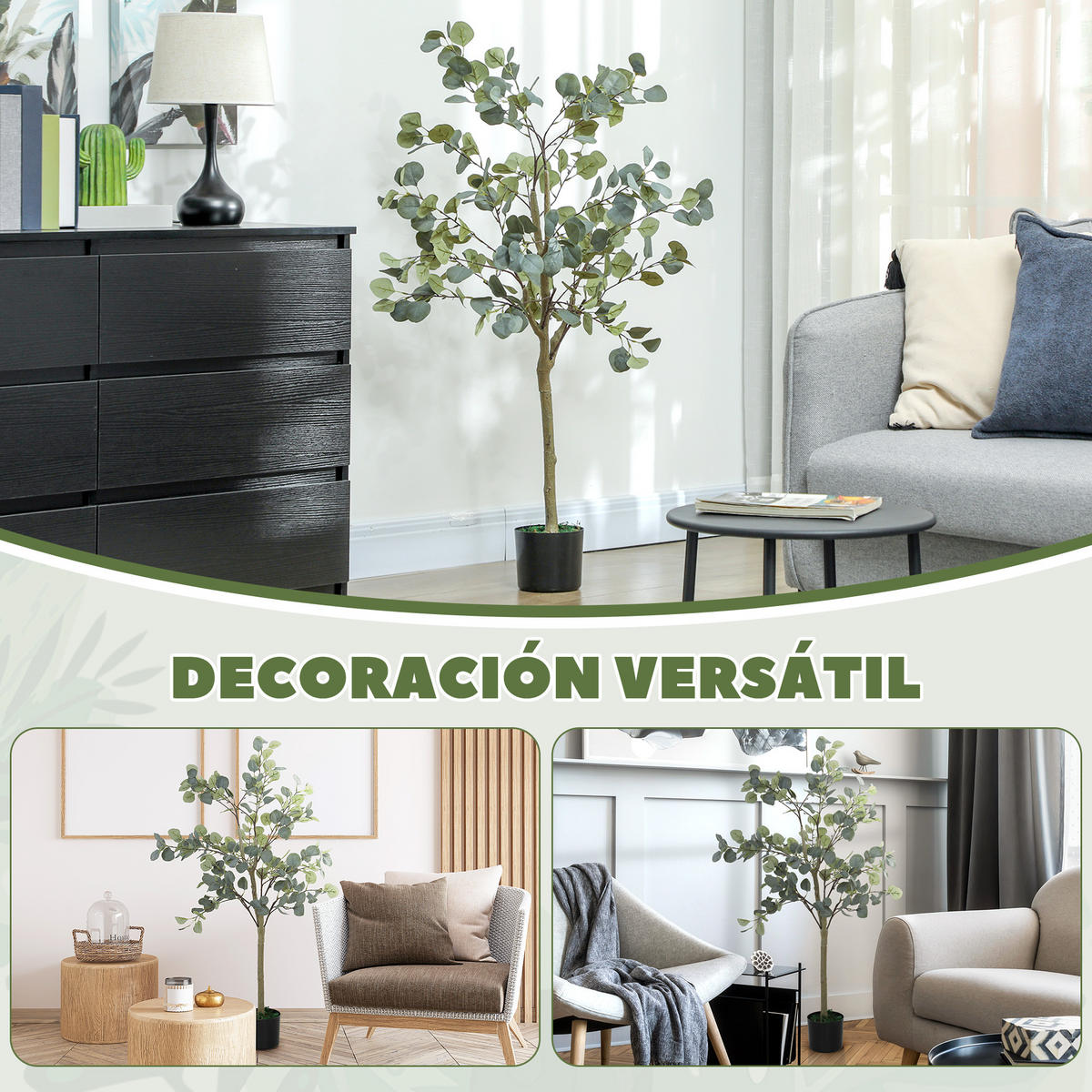 KUNSTPFLANZE, Künstlicher Eukalyptus 150 cm, 230 Blätter im Topf, für Innenbereich, Grün - Multicolor, Kunststoff (150cm) - FORIOUS