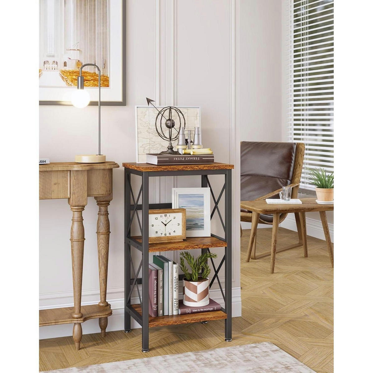 BÜCHERREGAL mit 3 Ablagen, X-Rahmen, rustikales Braun, 40 x 29 x 75 cm - Braun, Holzwerkstoff (29/75/40cm)