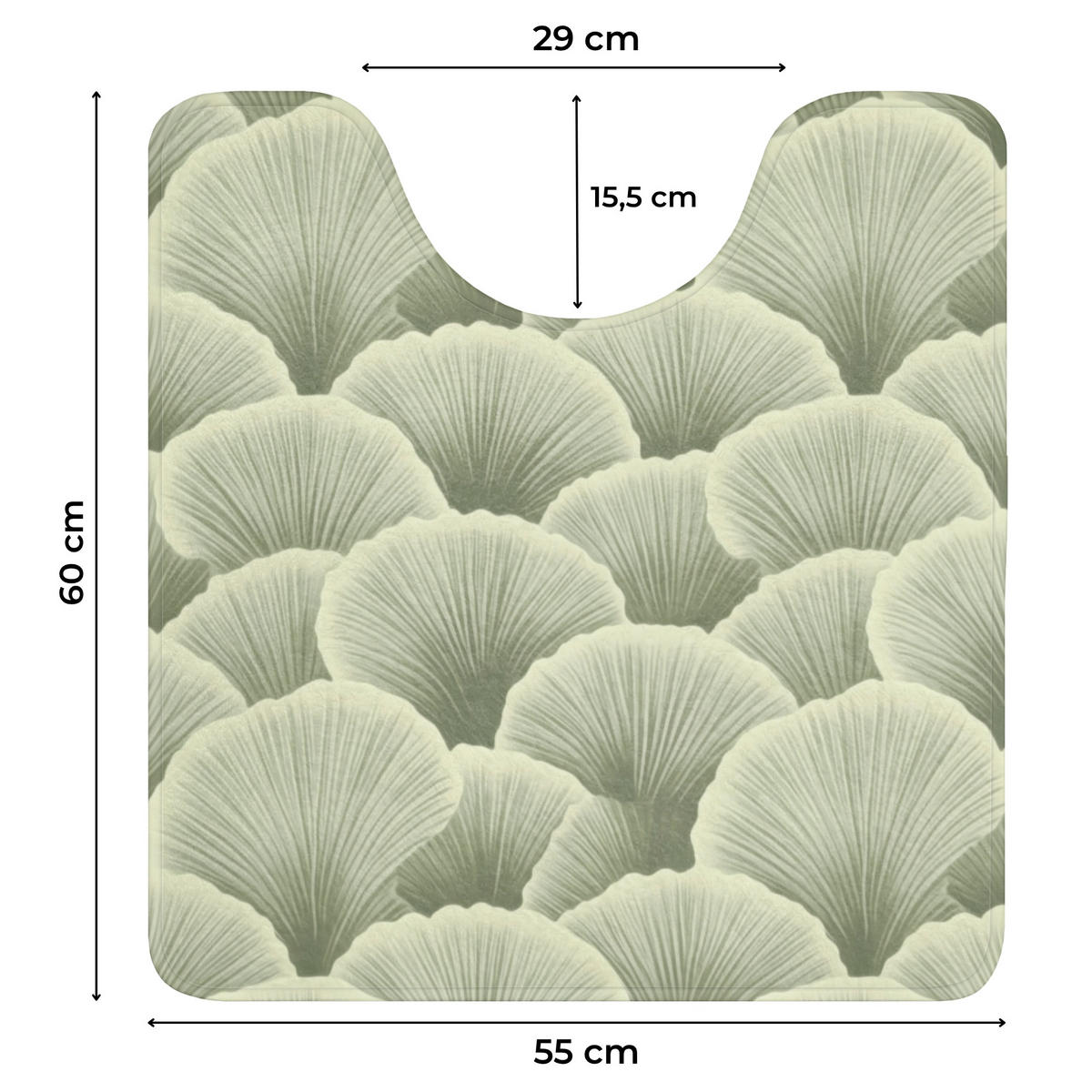 WC PŘEDLOŽKA Vějíř - list - zelený 55x60 cm - pastelově zelená, textil/plast (55/1cm) - OnlyWow