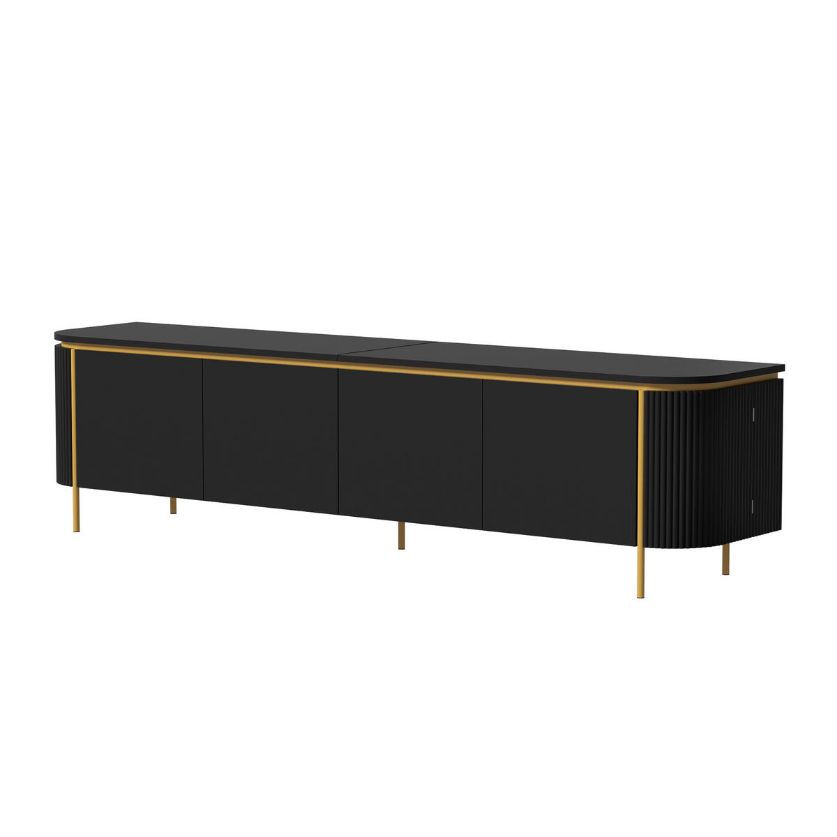 TV-LOWBOARD 180cm MDF Riffel-Optik 6 Türen Gold-Details - Schwarz, Holzwerkstoff (180/46/38cm) - Urban Meuble