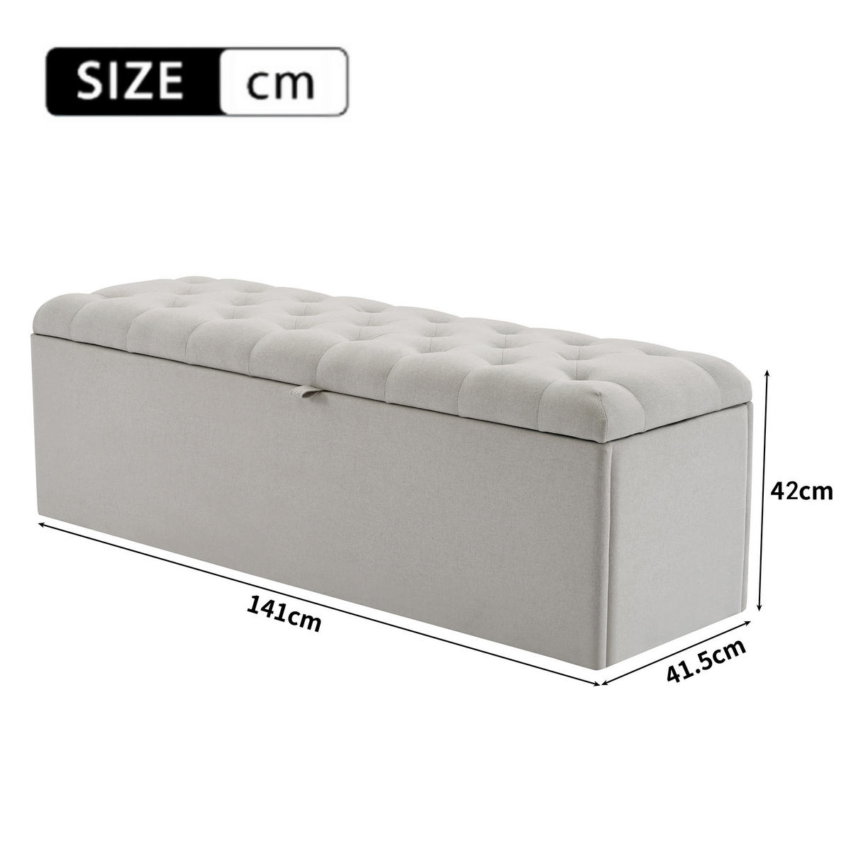 STUHL mit Stauraum und Hocker Grau 41.5x141x47 cm Textil - Grau, Textil (41.5/47/141cm) - SONNENH
