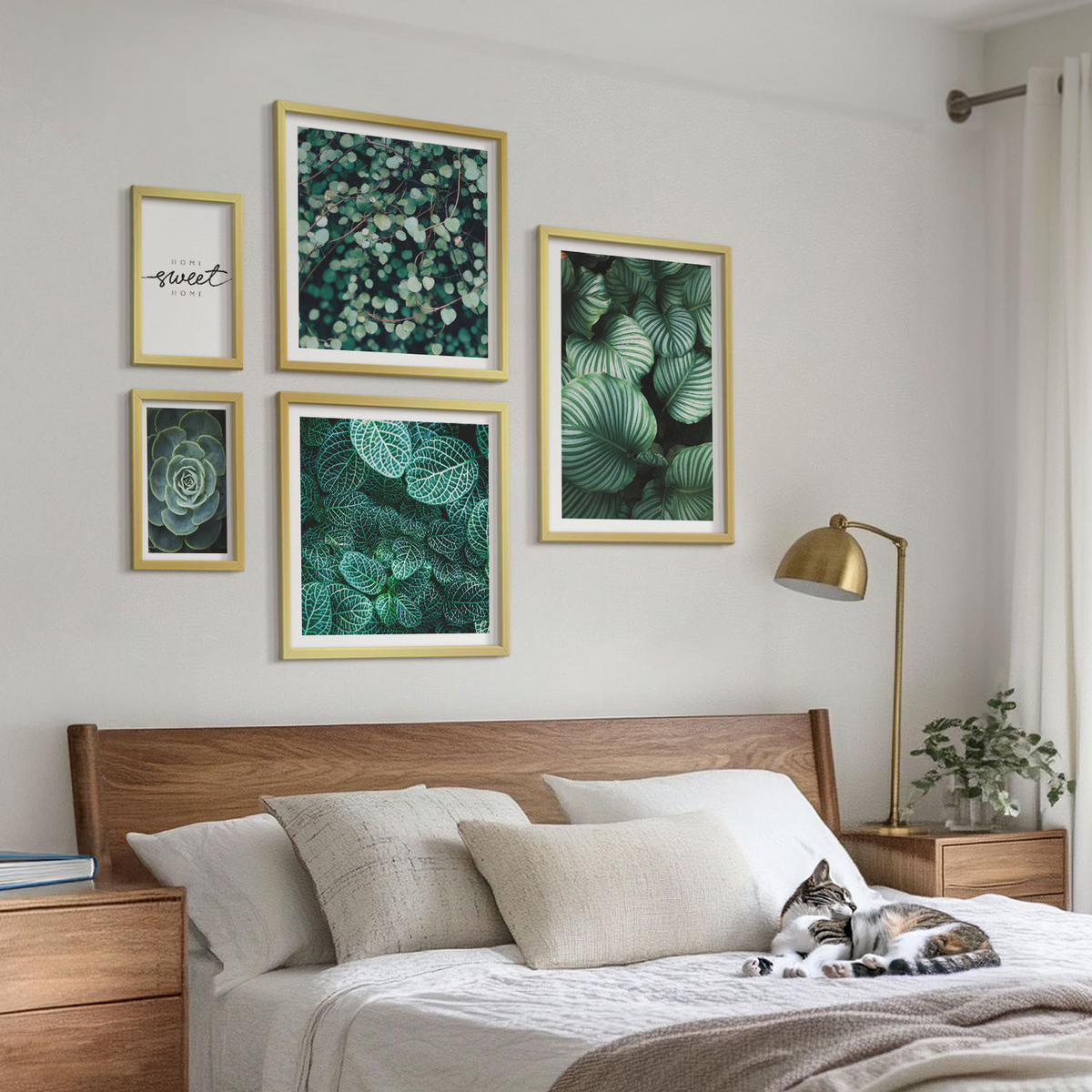 BILDER SET 5er Set - 50x50 cm & 20x30 cm & 40x60 cm Goldrahmen - Wellen, Sand, Wasser, Steine, Strand - Goldfarben, Kunststoff (40/60cm) - TULUP