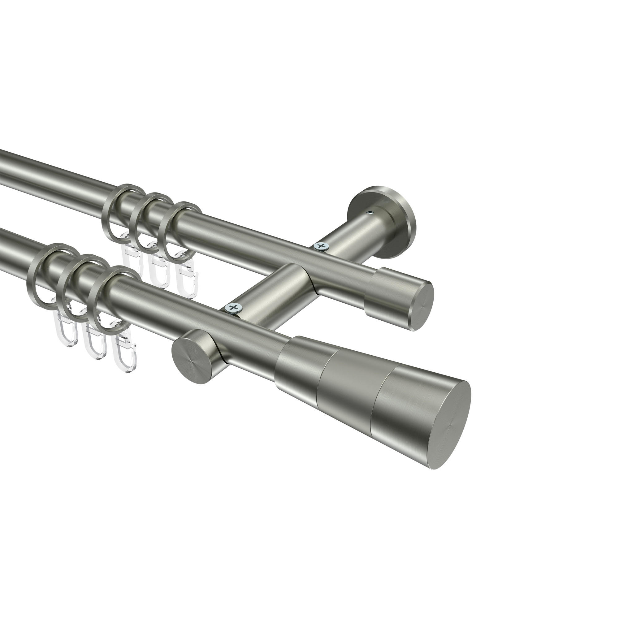 GARDINENSTANGEN-SET Platon Tanara 180 cm, 2-läufig, 20 mm Ø Edelstahl-Optik - Edelstahlfarben/Silberfarben, Metall (180cm) - INTERDECO