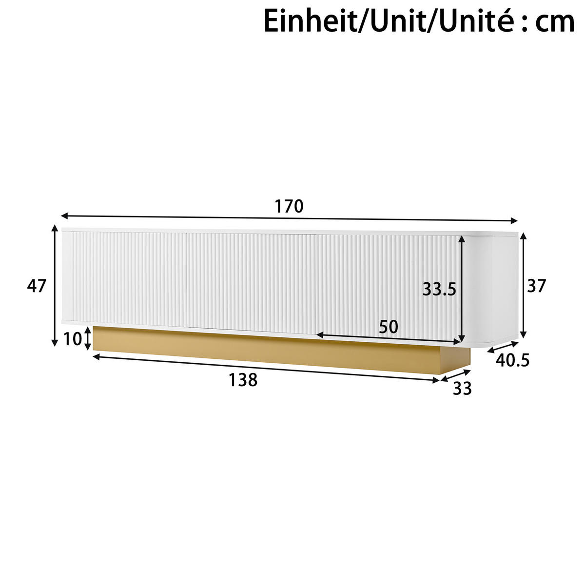 LOWBOARD 170/40.5/47 cm Weiß aus MDF und Holzwerkstoff mit Kabelmanagement - Weiß, Holzwerkstoff (40.5/47/170cm) - OKMYHOME