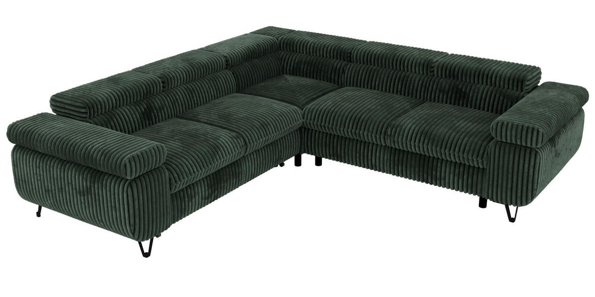 ECKSOFA QUADRO L - Dunkelgrün Cord - Rechts Seite - Dunkelgrün/Schwarz, Textil/Metall (269/269cm) - MKS