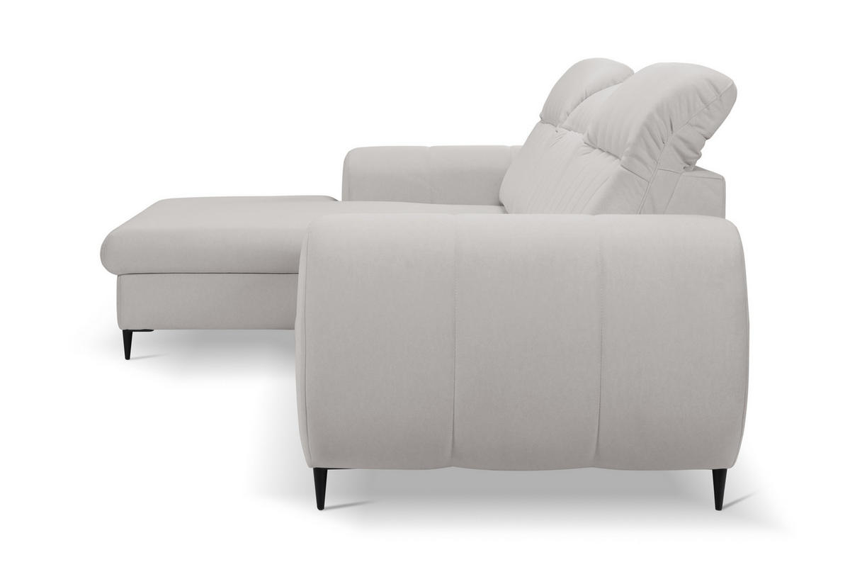 ECKSOFA PURO L-S Hellgrau Plüsch-Stoff mit Schlaffunktion - Hellgrau, Holz (275/166cm) - MASSENO