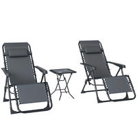 SONNENLIEGE Set mit 2 klappbaren Zero-Gravity-Liegestühlen mit verstellbarer Rückenlehne und Tisch,60*65*110 cm,,Grau - Grau, Metall (65/110/90cm) - Vallsero