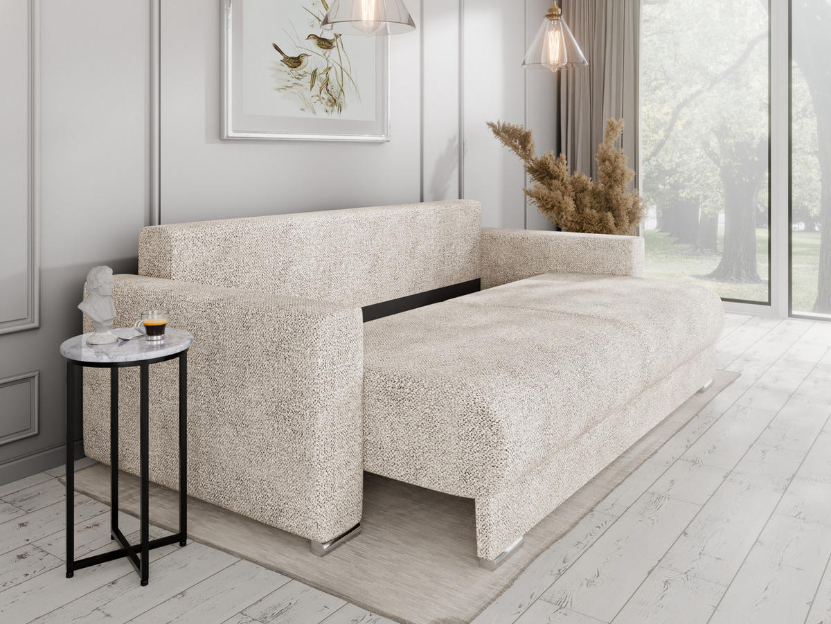 SCHLAFSOFA Calma mit Bettkasten 3-Sitzer modernen Stil, Beige - Beige, Holz (229/87/97cm) - Panda Möbel