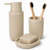 BADACCESSOIRES-SET Beige 3-tlg. - Beige, Kunststoff (6.5/17.5/6.5cm) - Relaxdays