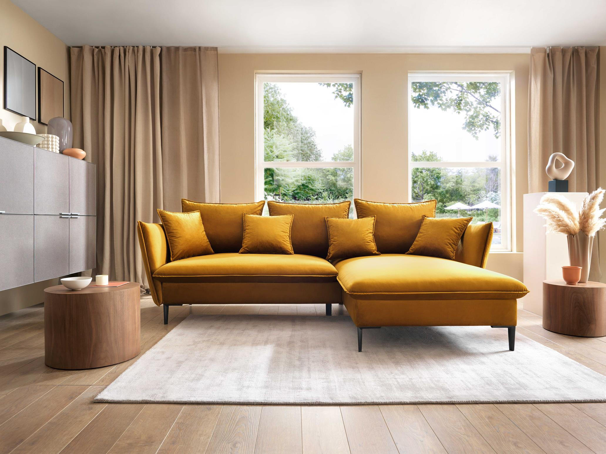ECKSOFA Rossa Honig, mit Schlaffunktion und Kissen Links - Honig, Holzwerkstoff (258/167cm) - Bettso
