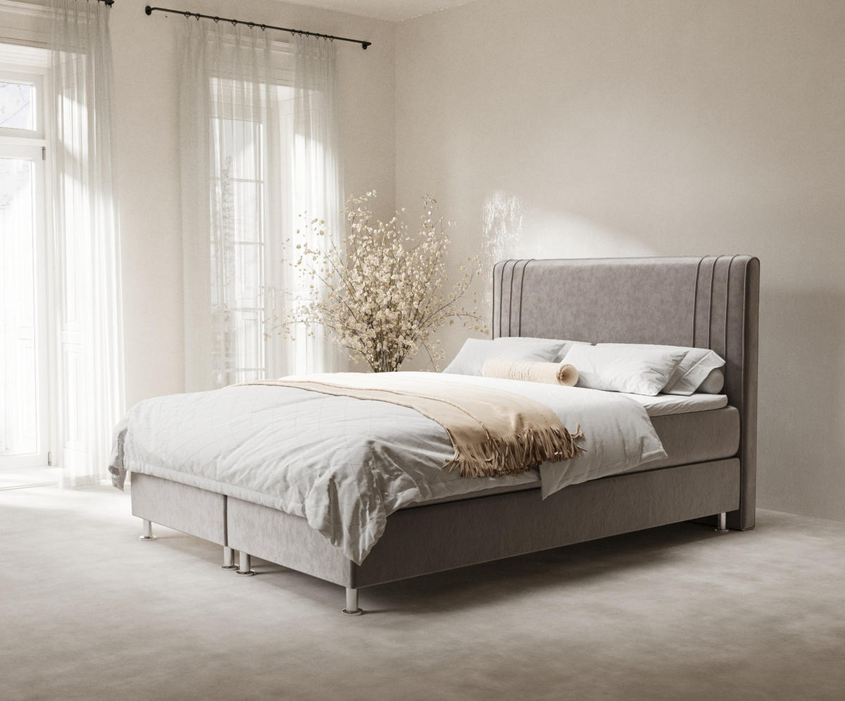 BOXSPRINGBETT Casone Taupe 160/200 cm mit Latex-Topper - Taupe/Silberfarben, Holz/Holzwerkstoff (160/200cm) - Maison de Reve