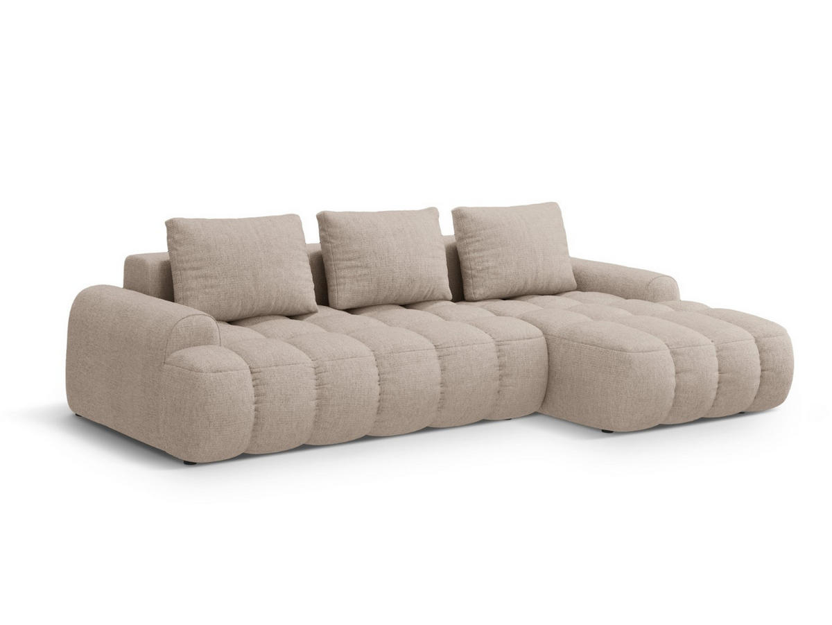 AUSKLAPPBARES-ECKSOFA rechts mit Container Linz aus strukturiertem Stoff sandfarben 3 Sitzplätze - Sandfarben, Textil (142/275cm) - Cosmopolitan Design
