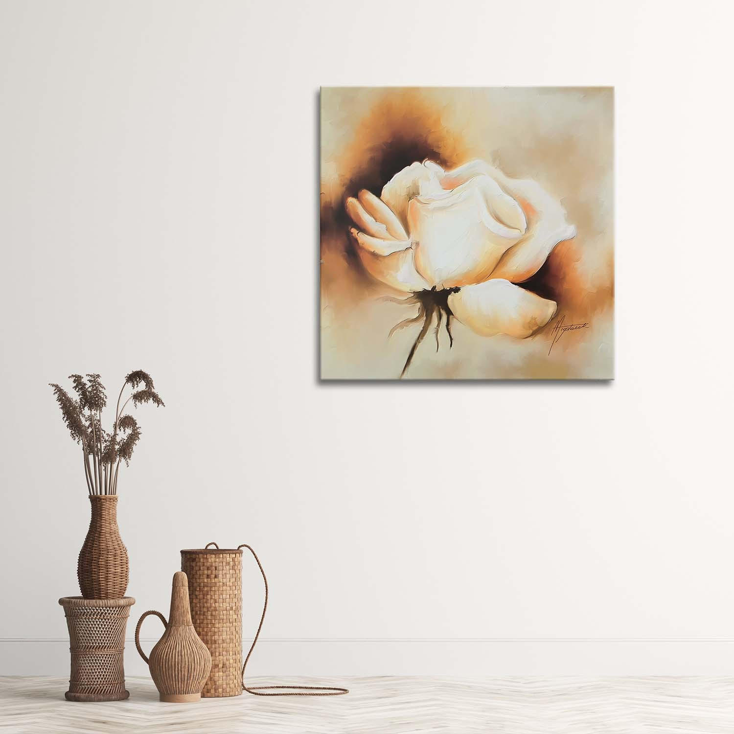 WANDBILD Eine Knospe der weißen Rose 40x40cm - Beige, Textil (40/40cm) - Feeby