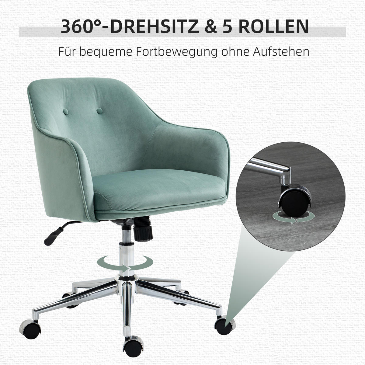 BÜROSTUHL mit Wippenfunktion höhenverstellbarer Schreibtischstuhl Grün - Grün, Textil (59/90.5/61cm) - Vinsetto