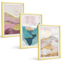 BILDER SET 3er Set - 40x60 cm Goldrahmen - Abstrakte Berge Sonne - Goldfarben, Kunststoff (40/60cm) - TULUP