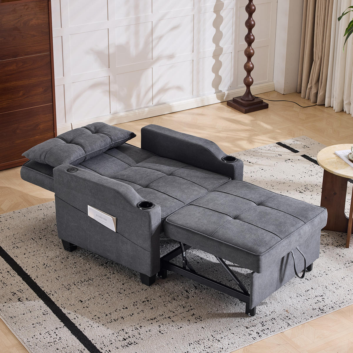 RELAXSESSEL 87/74/84 cm Dunkelgrau mit Getränkehaltern und USB Anschluss - Dunkelgrau, Textil (74/84/87cm) - Oxeza