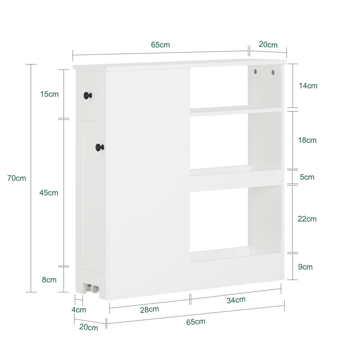NISCHENSCHRANK mit Rollen Weiß - Weiß, Holzwerkstoff (20/70/65cm) - SoBuy