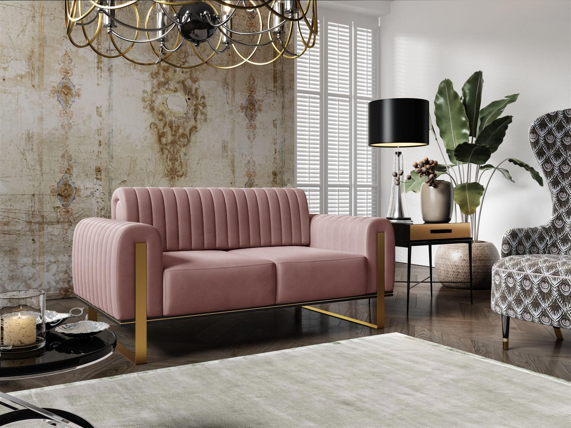 SOFA Valerie 2-sitzer - Altrosa, Holzwerkstoff/Textil (164/79/90cm) - Fun Möbel