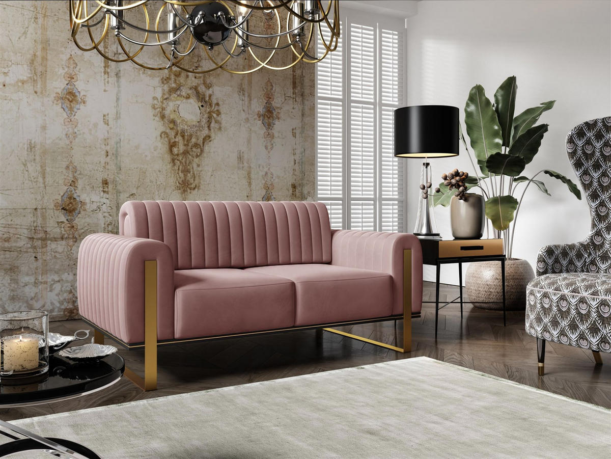 SOFASET Valerie 3-2 - Altrosa, Holzwerkstoff/Textil (228/79/90cm) - Fun Möbel