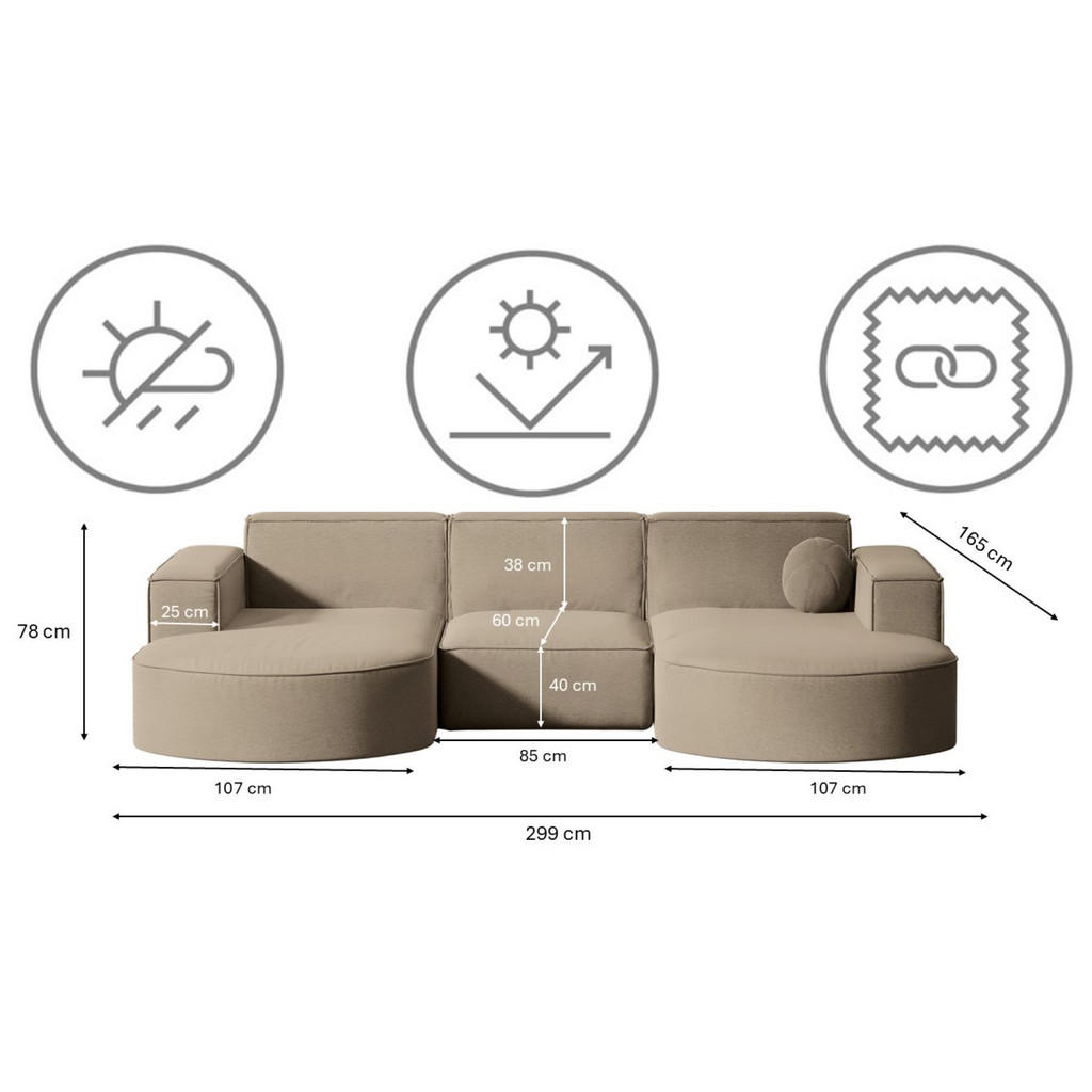 Thumbnail - Kaiser Möbel Gartenecksofa, Beige, Holz, 3-Sitzer, Füllung: Komfortschaum, L-Form,L-Form, 165x78x299 cm, Loungemöbel, Ga...