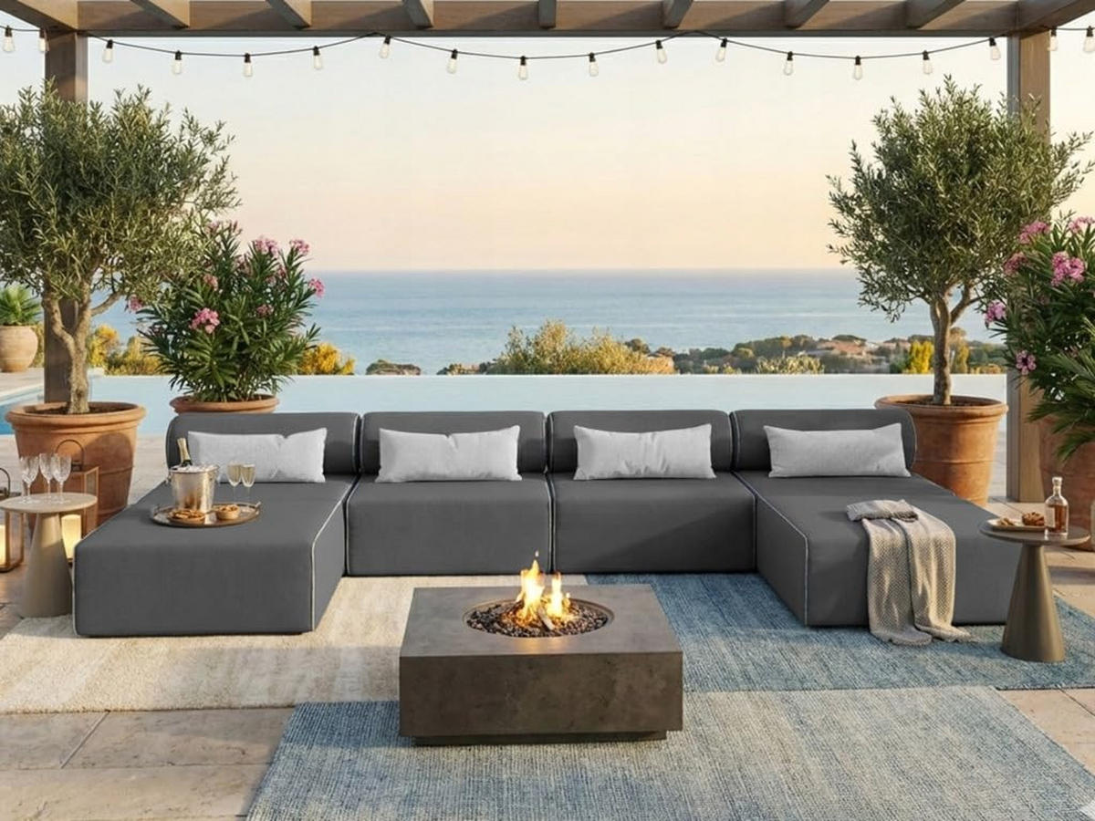 GARTENSOFA BALI XL - Wetterfeste Balkonmöbel & Lounge Sofa Außen - Moderne Outdoor Couch für Garten - Balkon & Terrasse - Dunkelgrau - Dunkelgrau, Kunststoff (448/78/100cm) - Trada