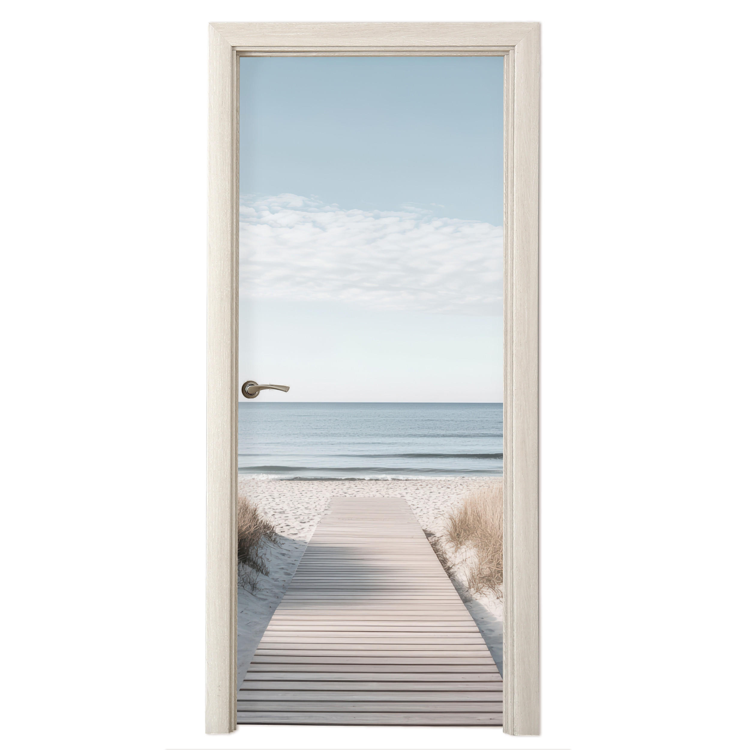 TÜRAUFKLEBER Selbstklebend - Pfad - Strand - Dünen - Natur 80x205 cm - Türtapete - Hellgrau, Kunststoff (80/0.1cm) - MuchoWow