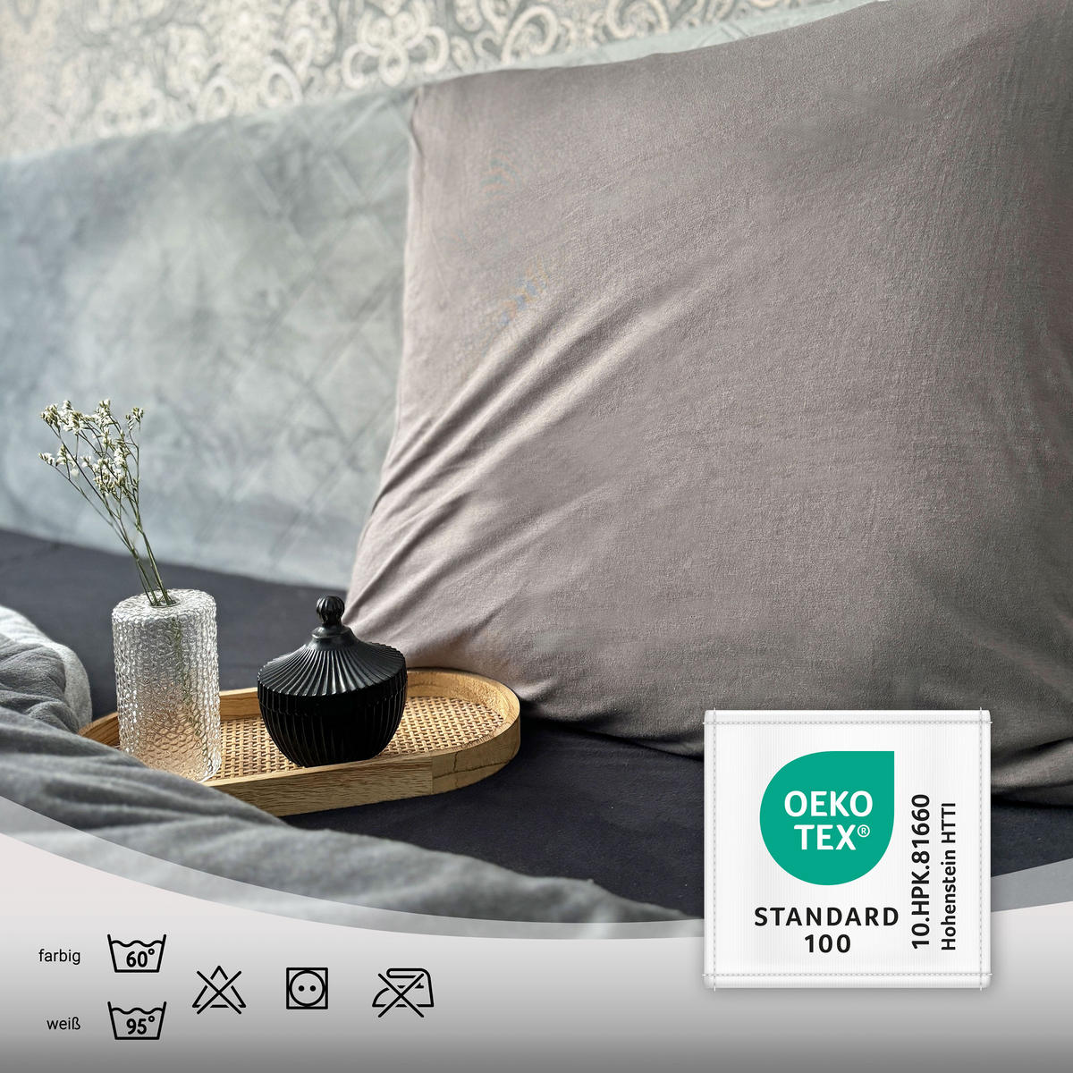 KISSENBEZUG, 2er-Set, 80x80 cm, 100% Baumwolle, Grau - Taupe, Textil (80/80cm) - Zollner