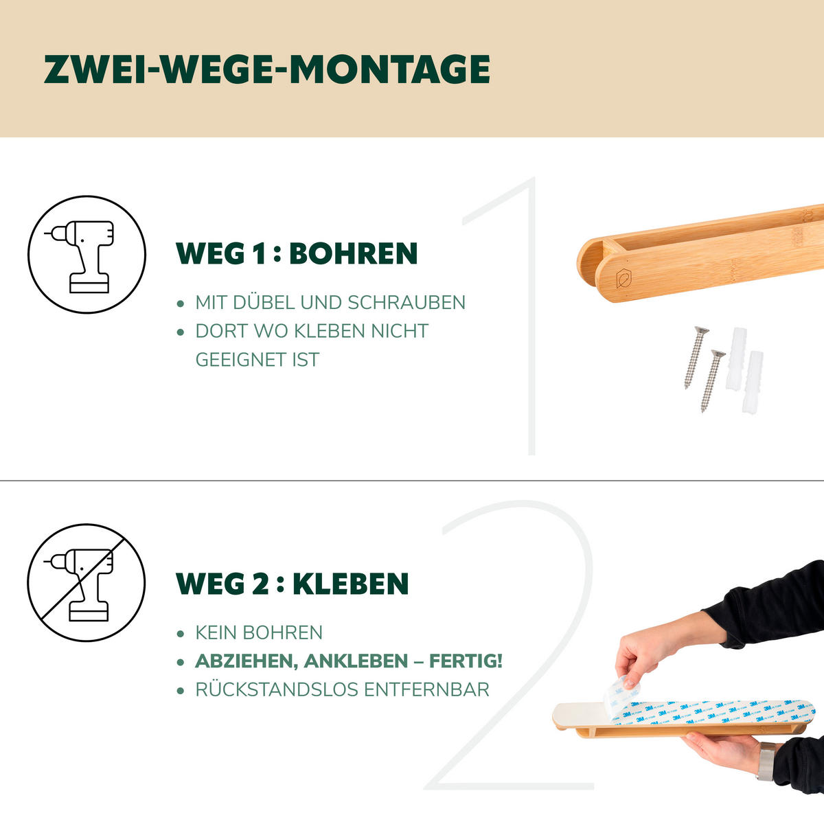 HANDTUCHHALTER, Bambus - Braun, Holz (42/4/5cm) - eluno